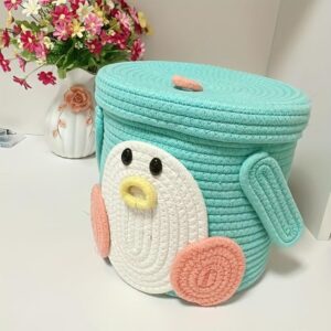 jute basket for storage cotton rope toys basket with lid handwoven natural foldable laundry hamper for home, office, living room size 10x10 inch (sky basket)