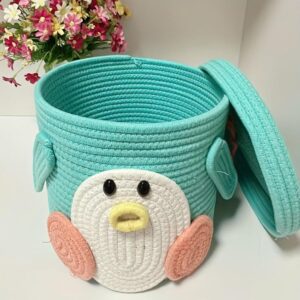 jute basket for storage cotton rope toys basket with lid handwoven natural foldable laundry hamper for home, office, living room size 10x10 inch (sky basket)